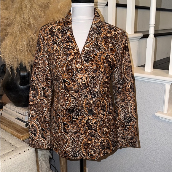 Driftwood Velvet Paisley Jacquard Blazer  70’s Western Embroidery Boho SZ S - Picture 2 of 7